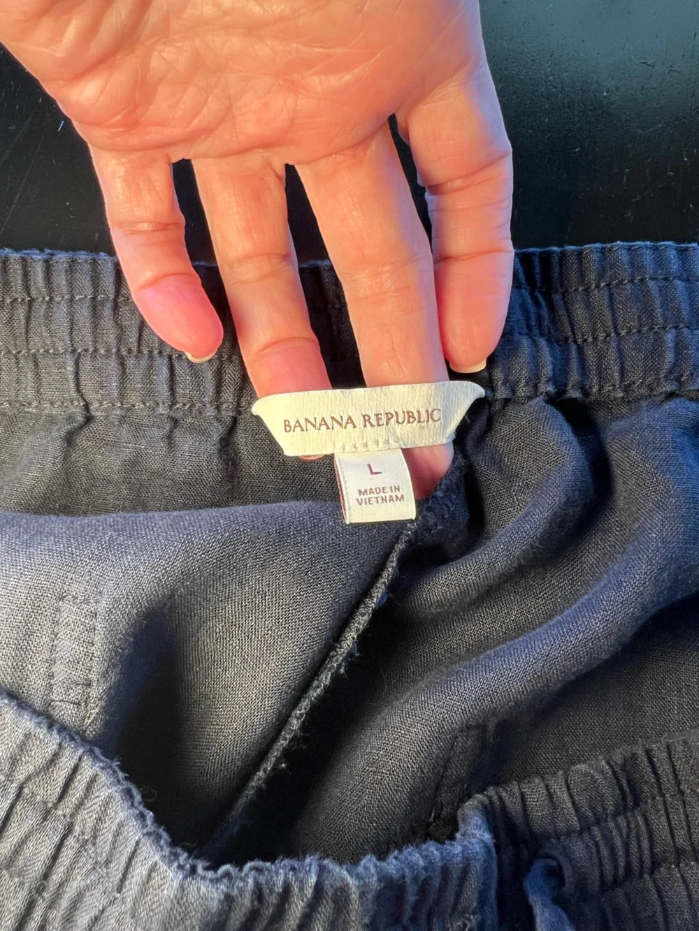 Banana Republic 100% Linen Wide Leg Pants Navy Blue Drawstring Size Large